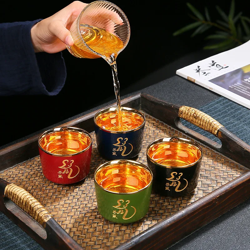 24KGolden Maple Leaf Zodiac Gold-Plated Tea Cup Kung Fu Tea Set Jihong Jilan Master Cup Factory Direct Sale