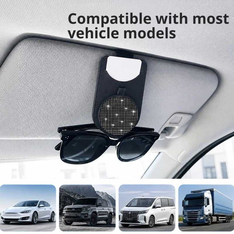 1pcs Car Sun Visor Glasses Clip, Car Sunglasses Storage Clip, Sunglasses Holder, Car Interior Decoration Accessory, Diamond-studded, Multiple Colors Available