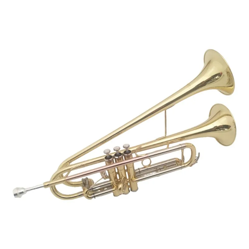 Double trumpet, gold brass, key B, trumpet, professional band.