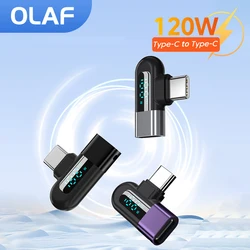 Olaf 120W Type C to Type C Adapter Elbow Digital Display USB Type C Adapator Fast Charging Converter For  Samsung Huawei Xiaomi