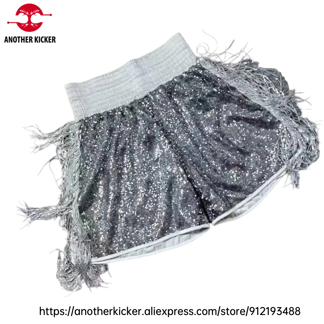 Boxing Robe & Shorts Set Sleeveless Hooded Boxing Gown Fringe Sequin Muay Thai Shorts Stylish Gear for MMA Training Performances