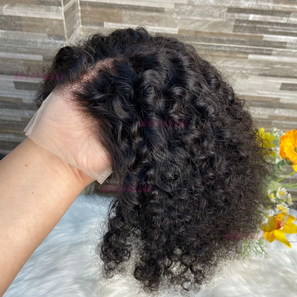 Premium 100% Echthaar Kinderperücken 8 Zoll 200% Dichte Niedliches Remy-Haar Krauses Lockiges 4x4 Lace Closure Perücken Naturfarbe 15A – Detail 9