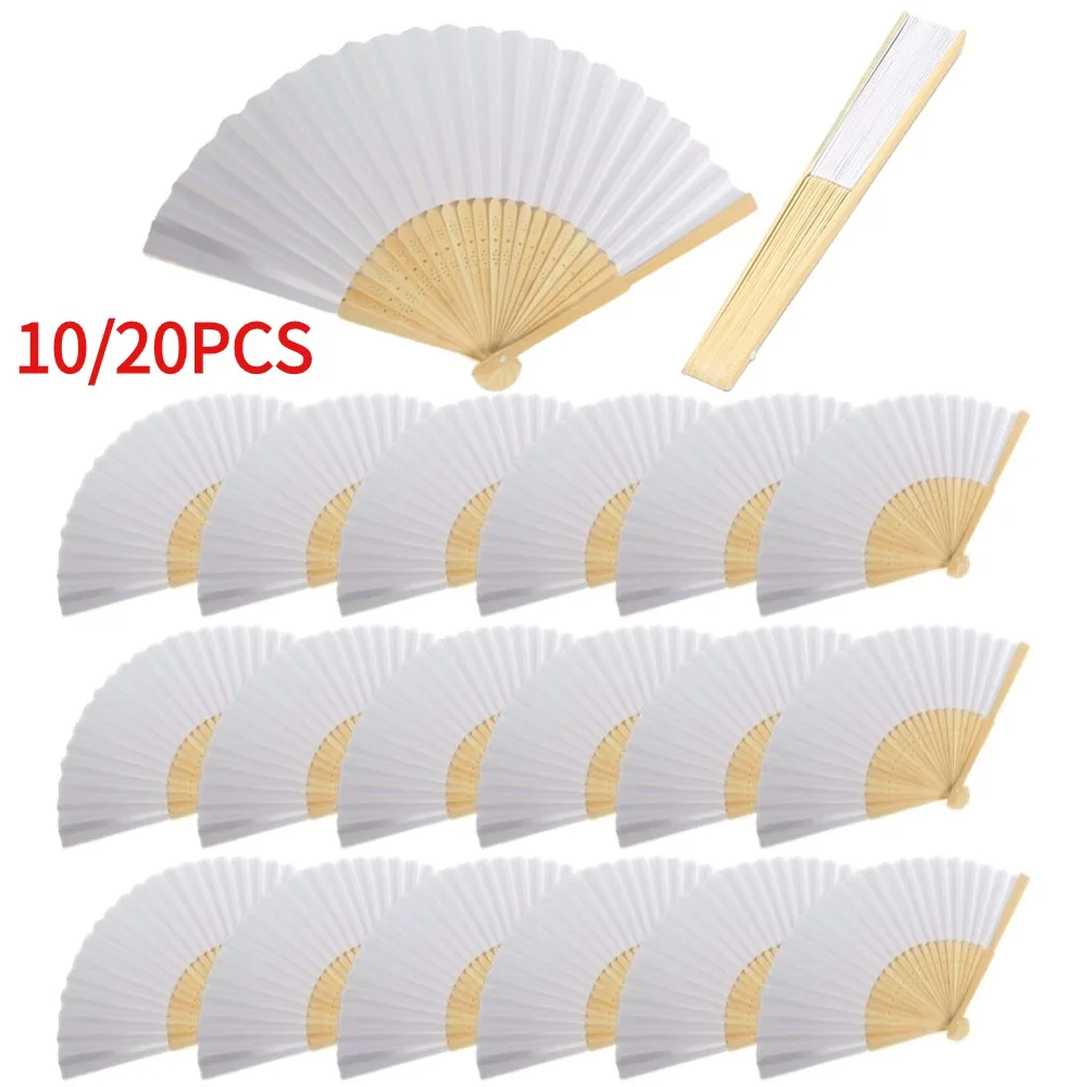 10/20 stücke DIY Blank Weiß Falten Papier Fan Chinesische Bambus Fan Hochzeit Geschenk Hand Praxis Kalligraphie Zeichnung Malerei Dekoration