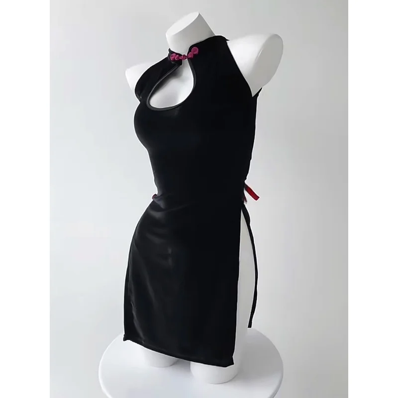 Fantasia de Performance para o Ano Novo, Traje Sexy de Líder Gogo, Robe Retro Vermelho e Preto com Bandeira, Fantasia de Palc...