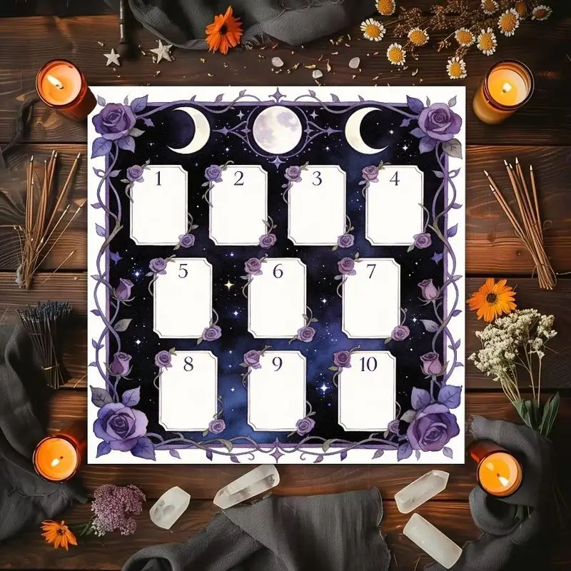 VIKAMA Rose Moon Phase Tarot Divination Array Altar Cloth Tarot Card Tablecloth Wicka Divination Card Pad Spiritual Decoration