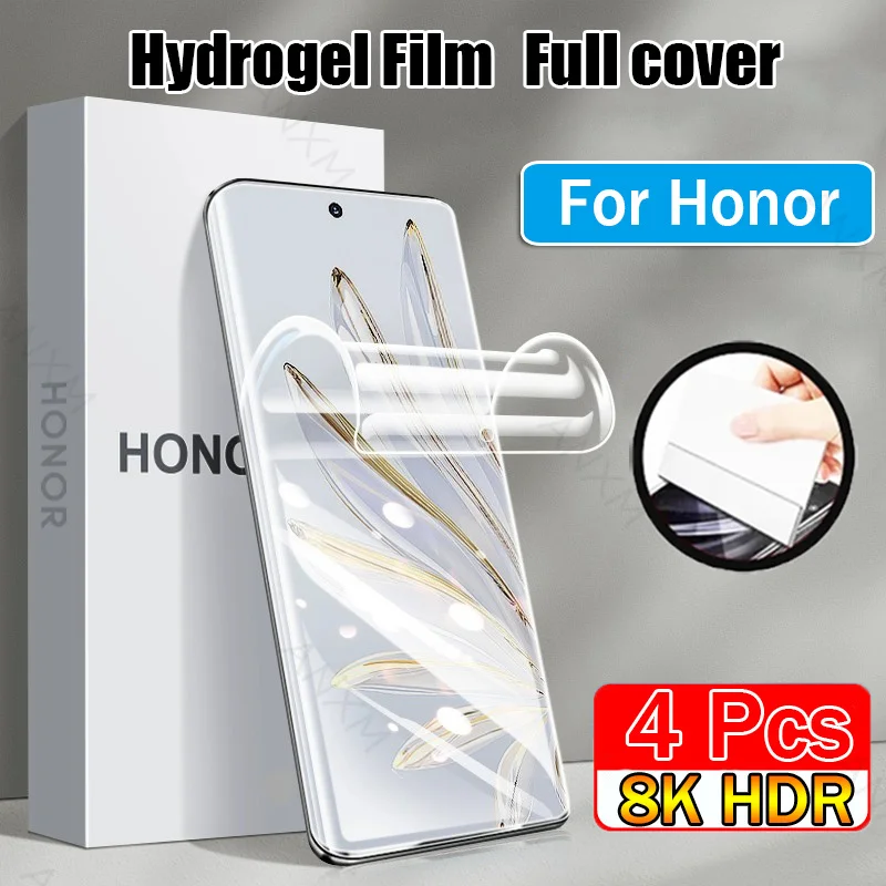 4Pcs Hydrogel Film For Honor 100 90 80 60 70 Pro Plus Screen Protector Gel Film For Honor 100 90 70 Lite 80 60 SE Not Glass