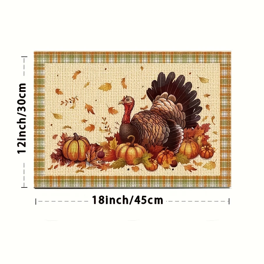 4 قطع من مفارش تركيا لعيد الشكر، مفارش ألوان مائية على طراز المزرعة على شكل يقطين الخريف لحفلات عيد الشكر