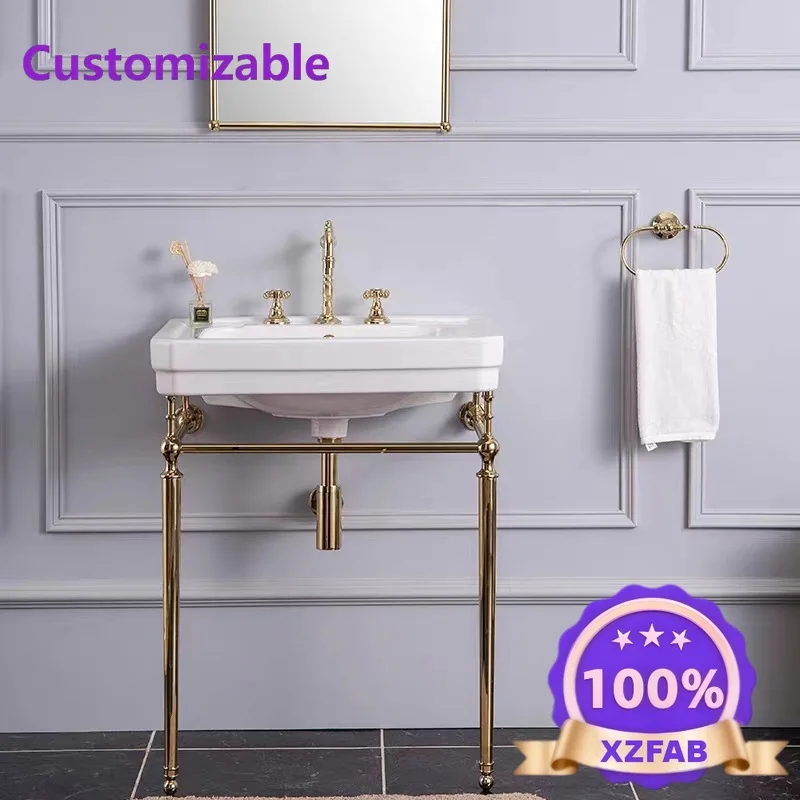 Factory Direct 2026 British European style gold retro wash basin brass bracket wash basin toilet floor table basin bathroom cabi