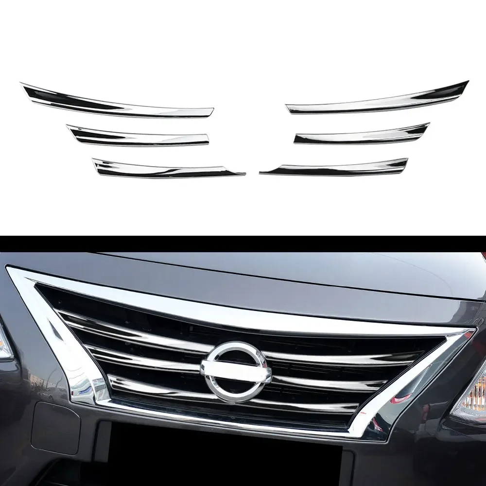 Car Front Mesh Grille Head Bumper Cover Trim for Nissan Sunny N17 Versa 2014-2017 Front Bumper Grille Sticker Car Accessories