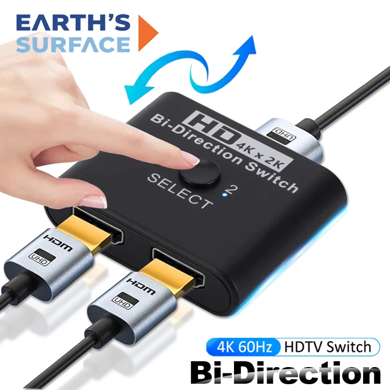 4K 60Hz HDMI-Compatible Switch Bi-Direction 2 Ports HDTV Splitter for PS4 3 PC TV Box 2 in1 Out HDMI-compatible Switcher Adapter