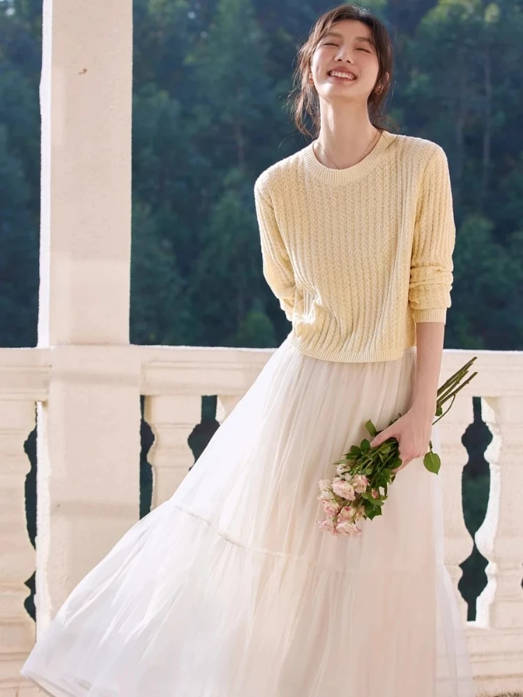 

Женский свитер Vimly Cranberry Twisted Cable, новинка весны 202, эластичный вязаный свитер с круглым вырезом, свободный короткий топ 73809