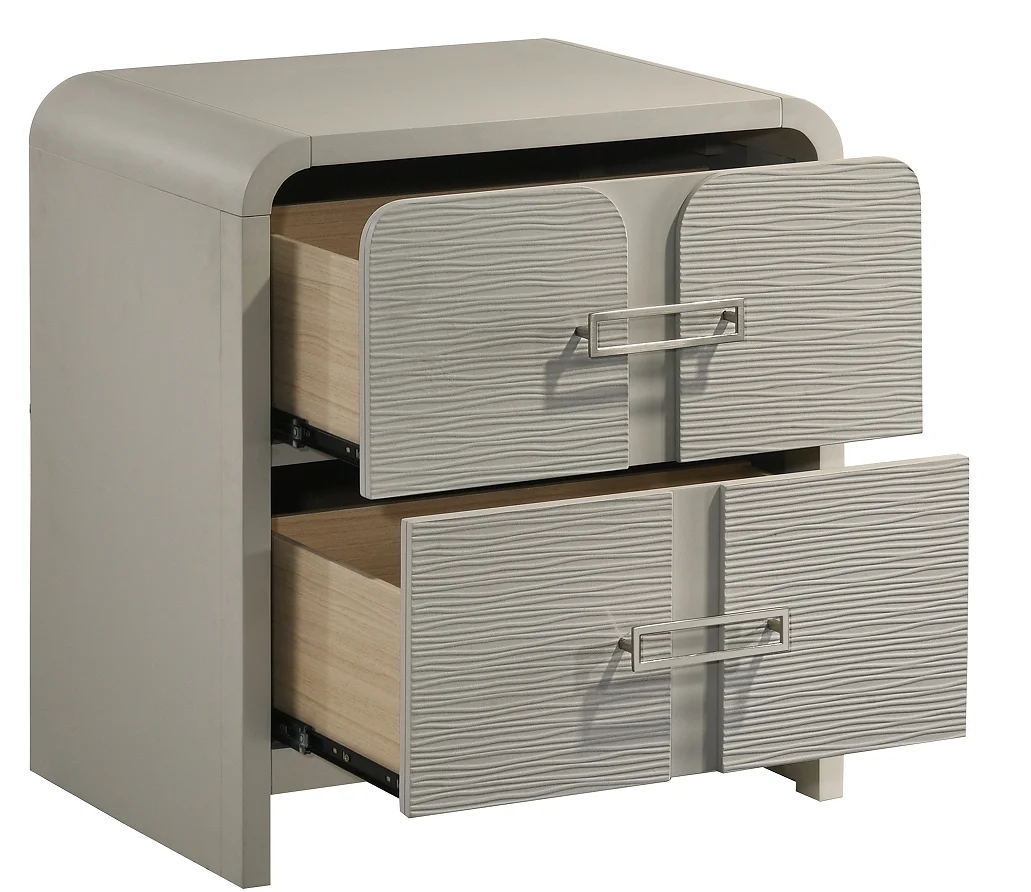#Modern 2-Drawer Bedroom Nightstand With Textured Front Metal Handles Ball Bearing Glide System Eco-Friendly Adjustable