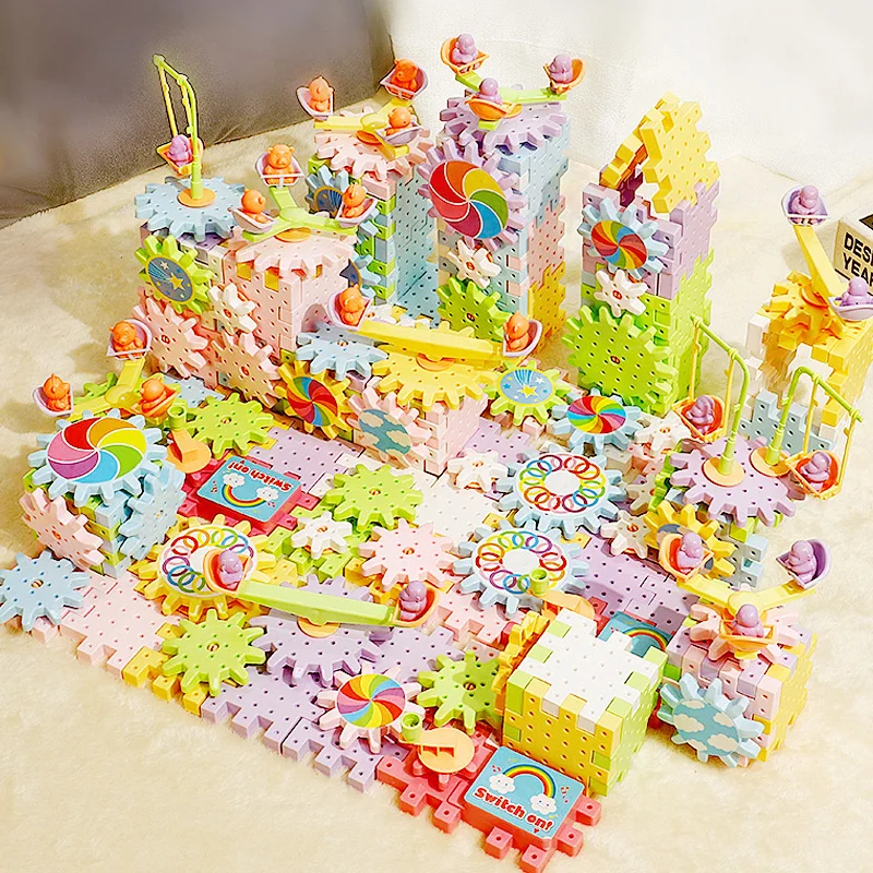 Décennie s de construction d'engrenages de voie électrique 3D pour enfants, modèle de puzzle, maison en plastique, jouets de construction, cadeaux d'anniversaire