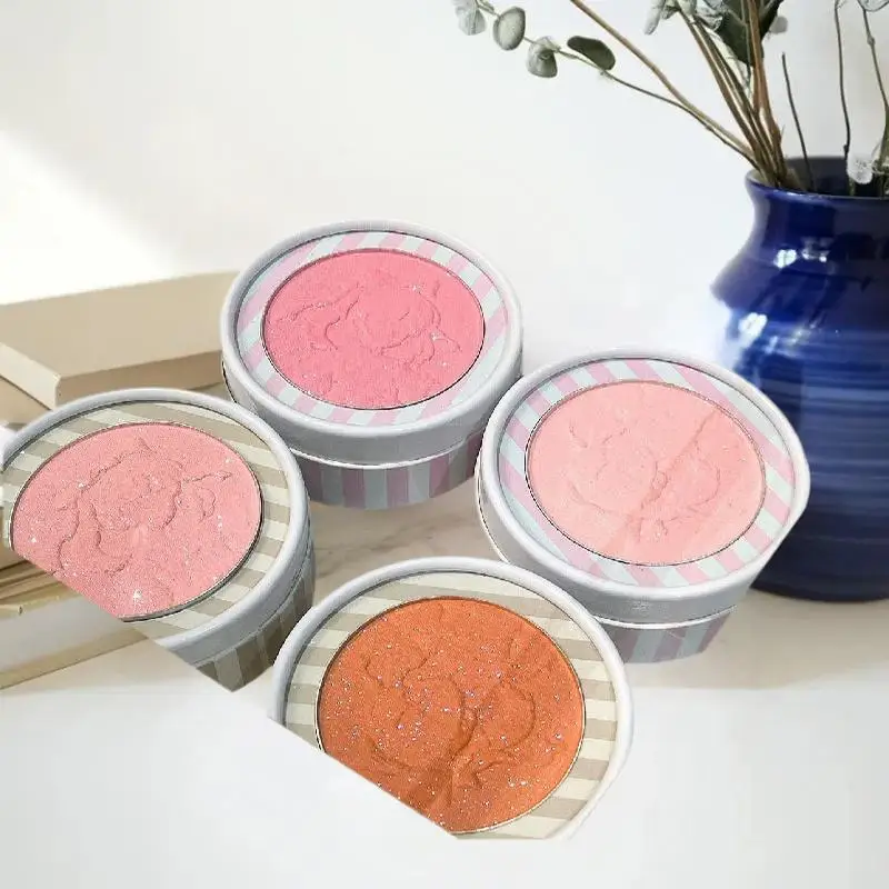 HERORANGE Dimensional Embossed Blush Fine Powder Monochrome Smooth Matte Shimmer Retro Almonds Blusher Rouge Enhancing Makeup
