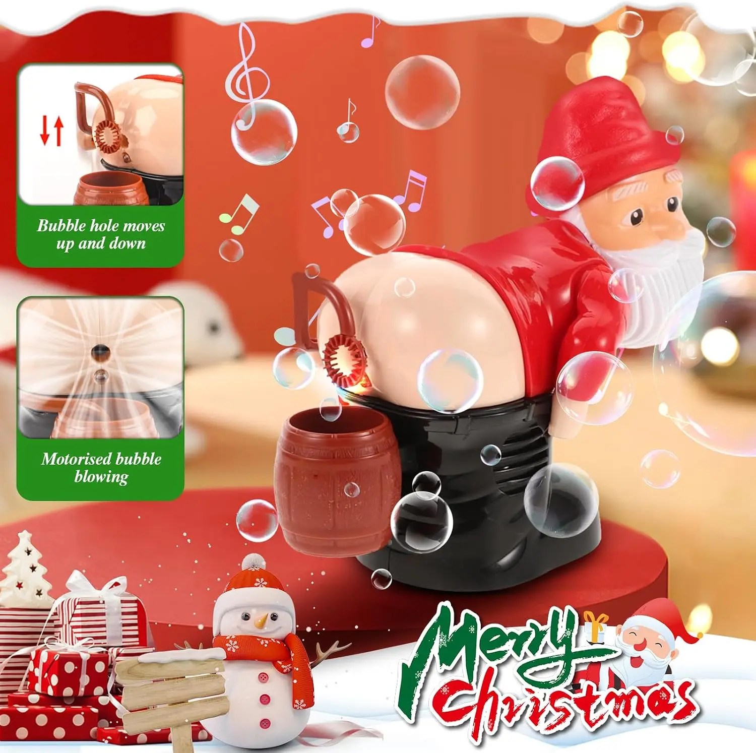 Christmas Fart Bubble Blower with Music & Light Electric Fart Santa Novelty Xmas Gift for Boys Girls