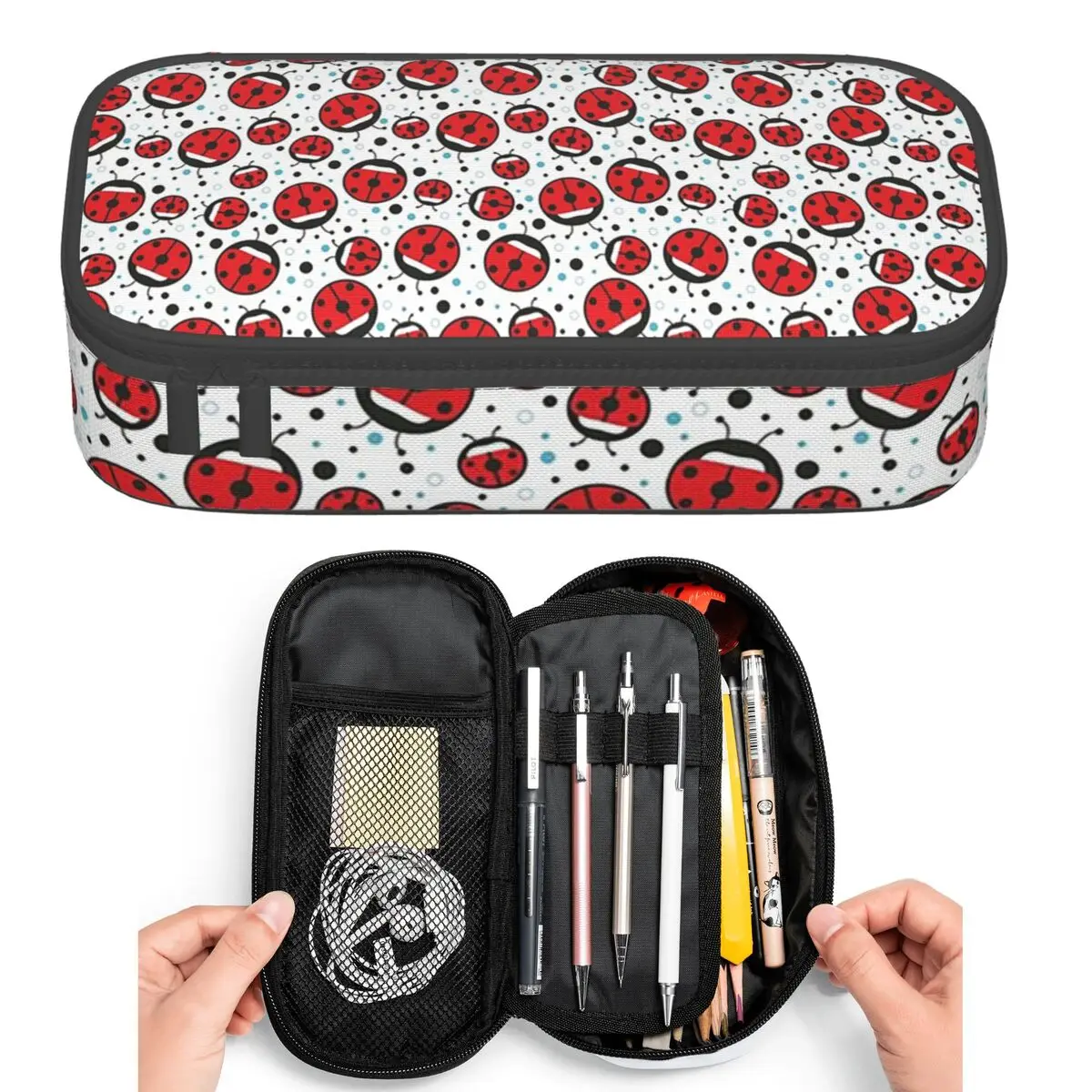 Seven Spot Ladybug Pattern Pencil Cases for Student Pen Box Pencil Bag Large Capacity Pencil Pouch Pen Holder