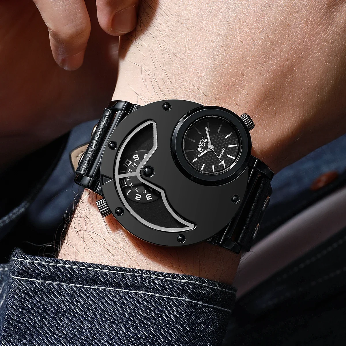 ساعات رياضية كلاسيكية للرجال كاجوال بمينا كبير وحزام جلدي تناظري كوارتز ساعة يد للرجال ساعة Reloj Hombre (بدون صندوق) #2