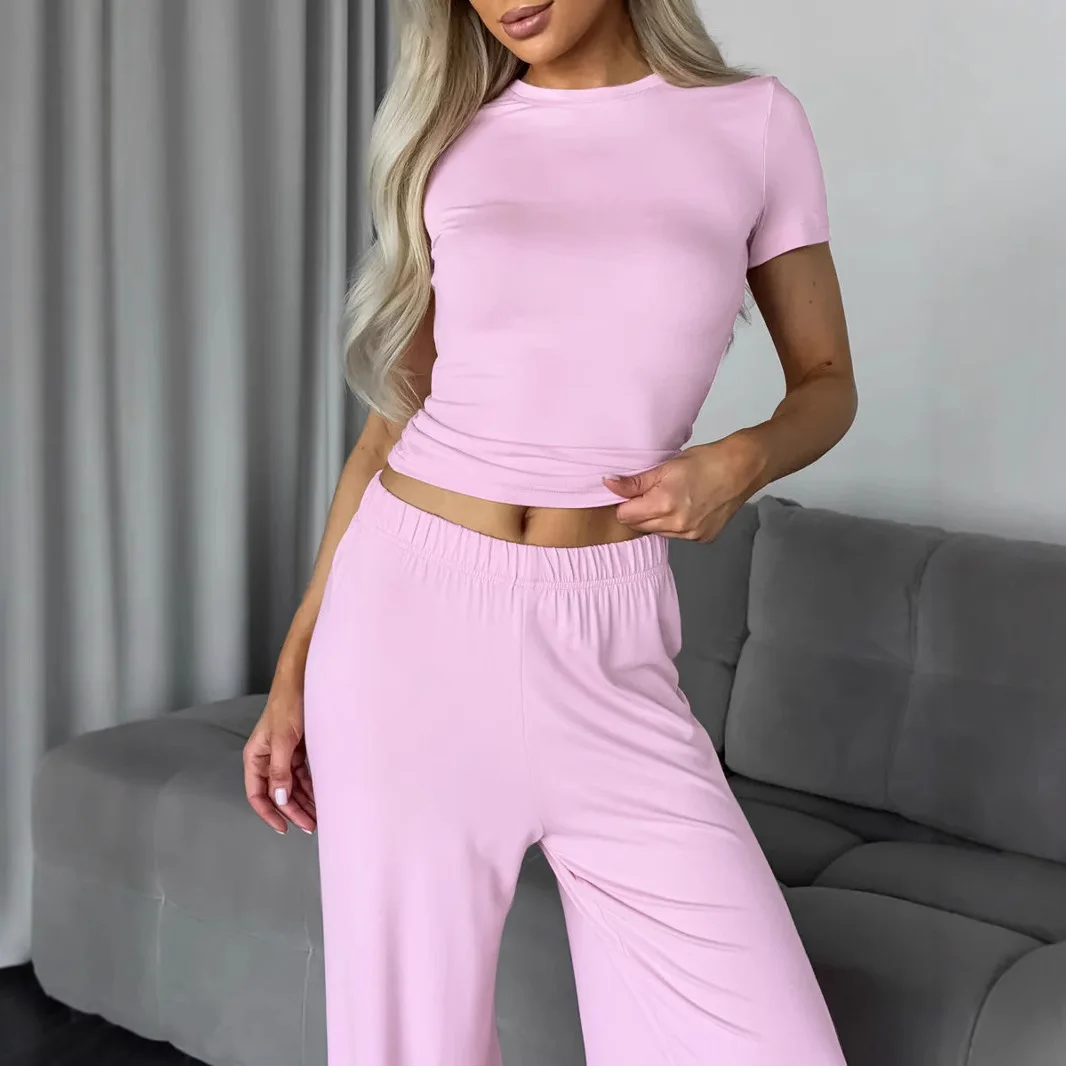 Summer new pink milk silk short-sleeved trousers pajama set cross-border wholesale women's loungewear