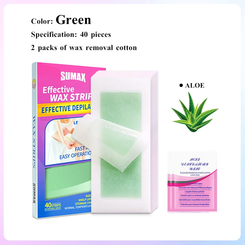 Rapid Hair Removal Wax Strips Paper Double-Side Lasting Depilation Women\'s Safe Wax Paper For Face/Legs/Bikini/Arm/Neck 40pcs