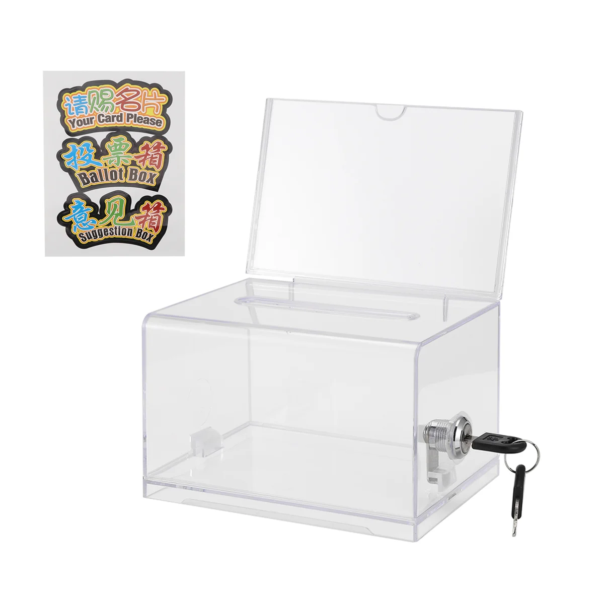 Caja de donación acrílica con cerradura, urna transparente con soporte para letreros, caja de sugerencias para recoger fondos, 1 paquete