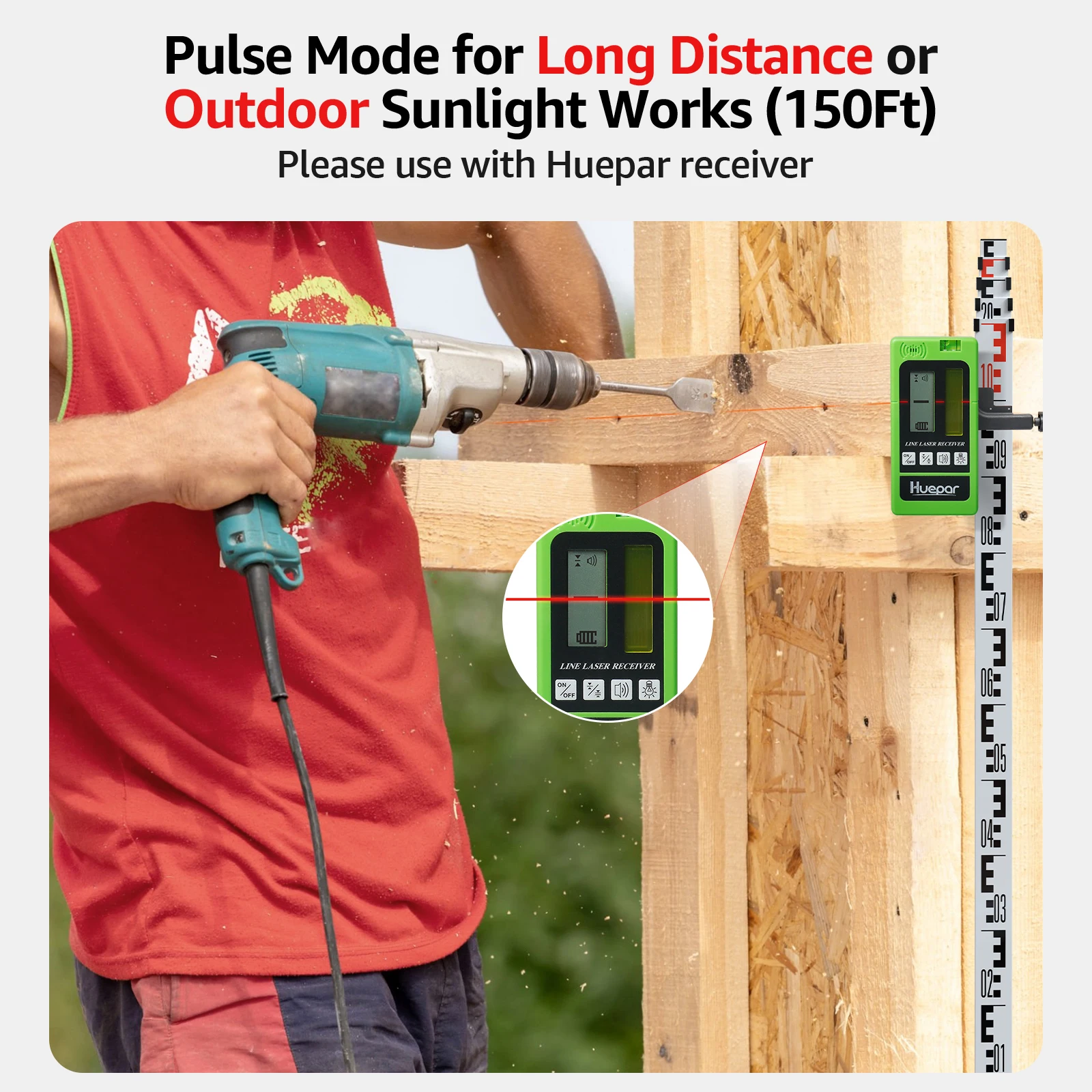 Huepar BOX-1R Nível de laser de linha cruzada de feixe vermelho com suporte magnético Lasers verticais/horizontológicos Ferramenta de laser de nível autonivelante