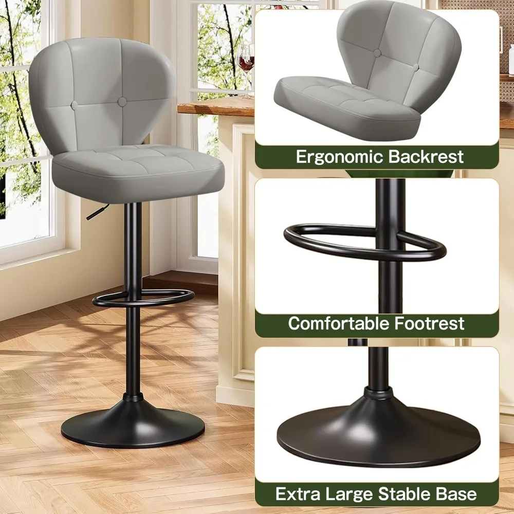Bar Stools Set of 4, Adjustable Swivel Bar Chairs with 360° Rotation, Padded Counter Stools with Back and Footrest for Kitchen