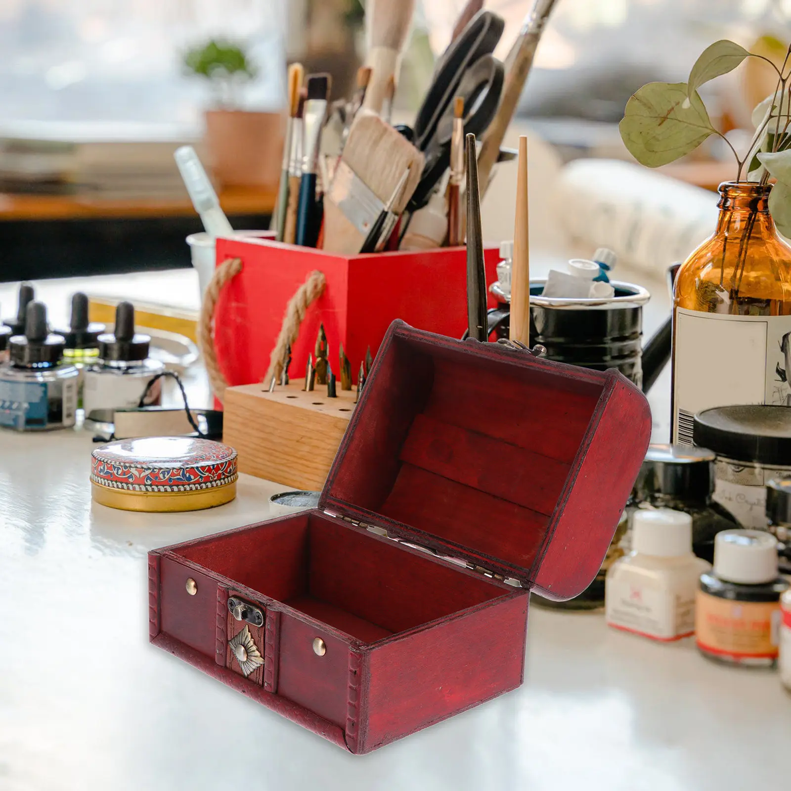 

European Vintage Style Wooden Storage Box for Jewelry Earrings Necklace Coins Crafts Small Ornaments Desktop Organizer Home