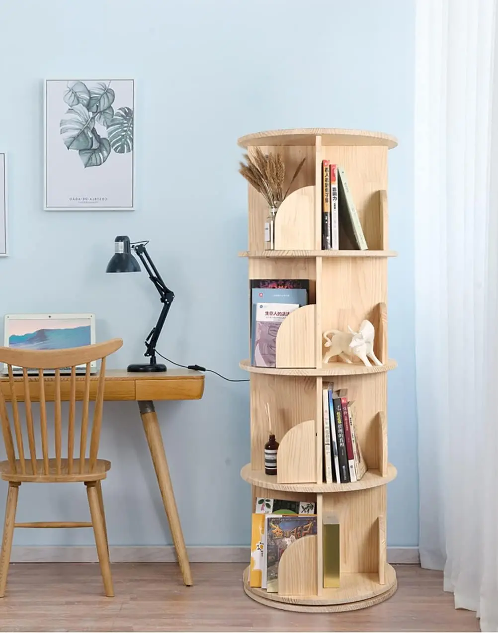 360 Degrees, 4 Tier Stackable Solid Wood Bookshelf Organizer, Storage Display Rack Floor Standing Bookcase for Kids&Adults (51"x