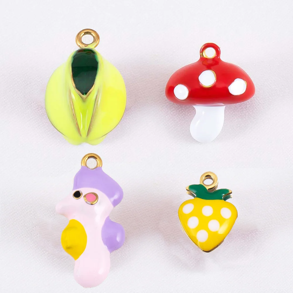 

2pcs 10pcs Stainless Steel Pendant Cute Mushroom Fruit Seahorse Charms for DIY Bracelet Jewelry Making Necklce Keychain Earrings