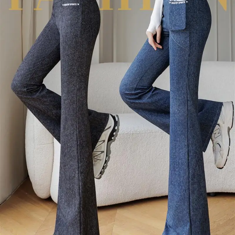 Vita alta Bell Bot Denim Yoga Fitn Sport Pantaloni lunghi casual Pantaloni elastici per il tempo libero per le donne Autunno New Sle