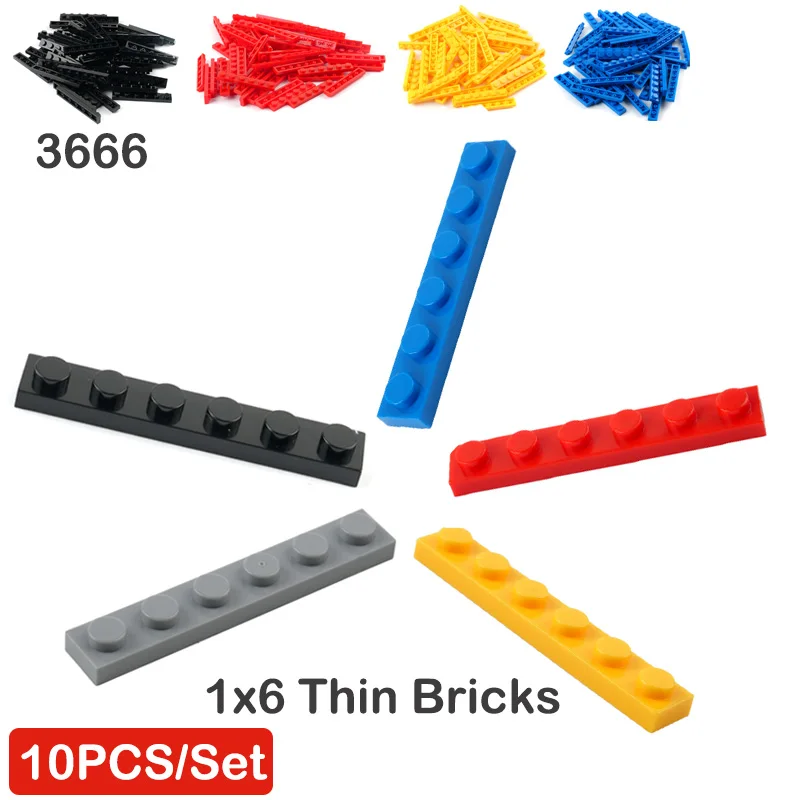 

10PCS 1 x 6 Dots Thin Plate Assembly Bricks Bulk Parts 3666 Toys For Technology MOC Buildings Blocks DIY Replacement Accessory