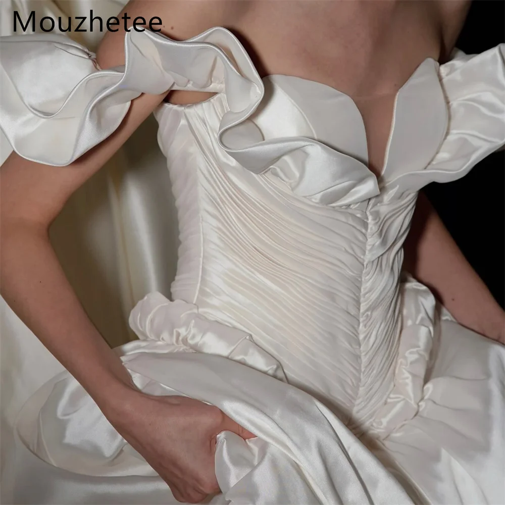 Mouzhetee  Elegant A-Line Off The Shoulder Pleat Satin Wedding Dresses Simple Sleeveless Brides Gown Custom Made 2026