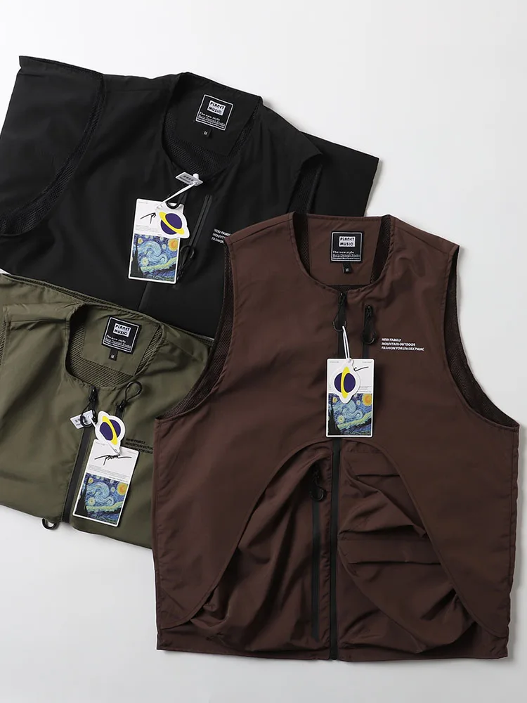 

Loose ex Outdoor Functional Jaet with Large kets Svel oulder Pad Vest Trendy Spring Youth Casual Faion