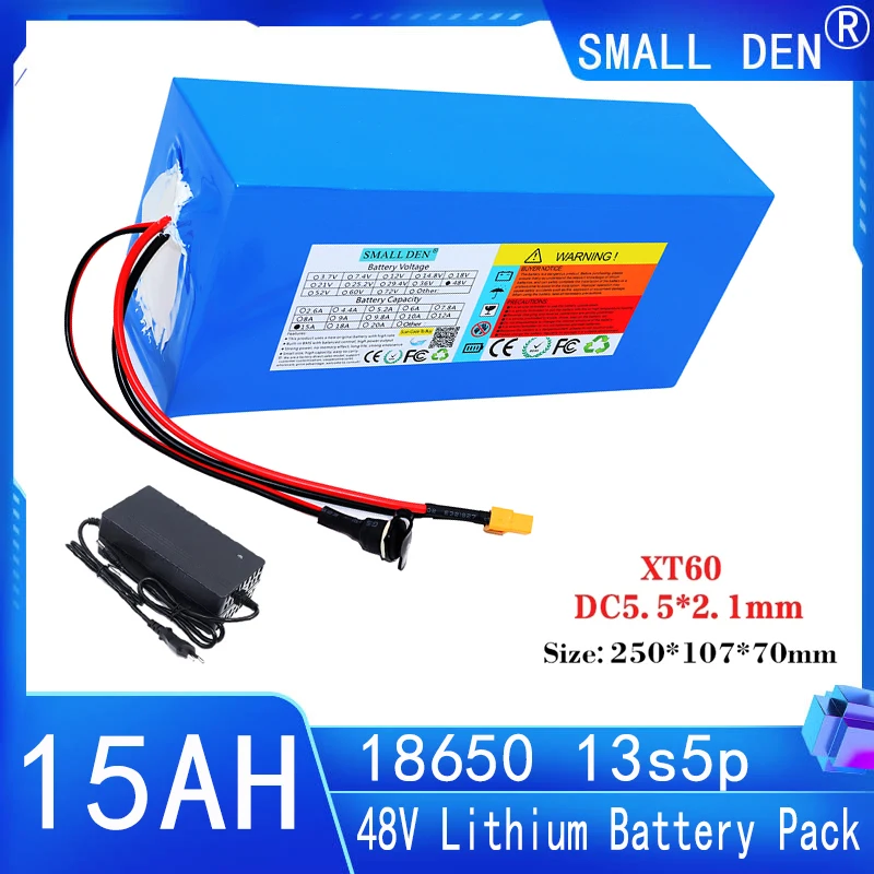 New 48V 15Ah lithium battery pack 13s5p0-1500W high-performance high-power battery 54.6V built-in BMS charging battery pack