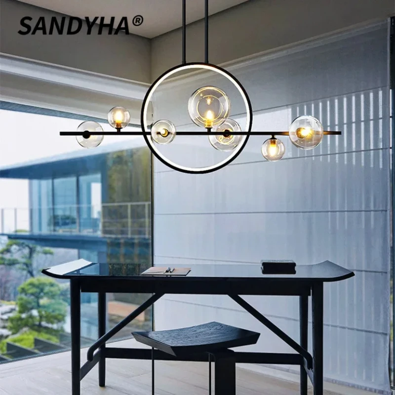 SANDYHA Elegant Glass Ball LED Pendant Light Clear Bubble Chandelier Perfect for Dining Room Kitchen Living Room Home Decor