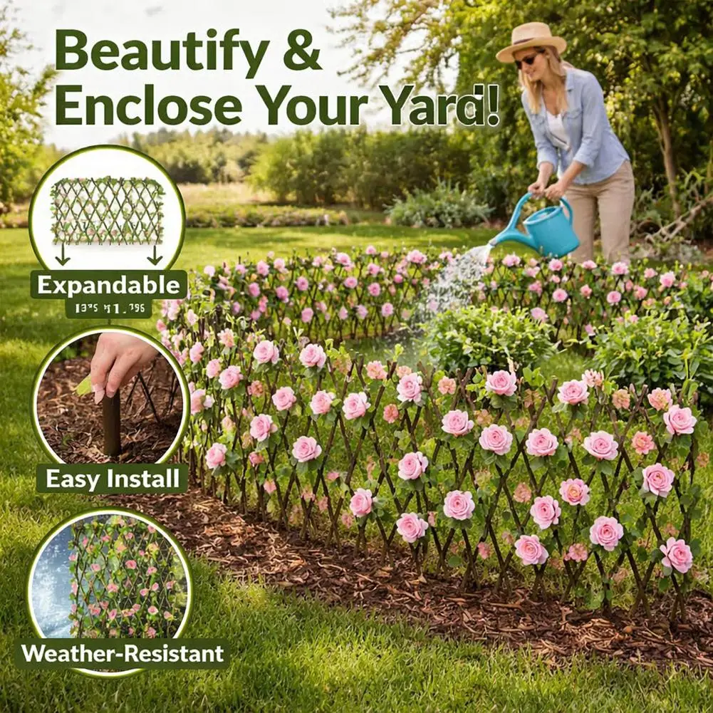 Expandable Artificial Fence Privacy Screen Fence Expandable Artificial Flower Privacy Fence Panel Uv Resistant Fake Ivy Screen