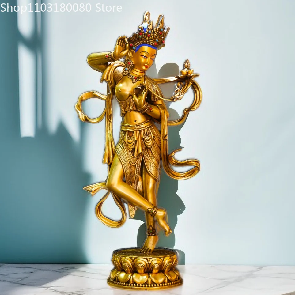 Copper Antique gilding carved Green Tara Buddha statue Tibet buddhism Guanyin goddess statue sculpture ,large size,66cm