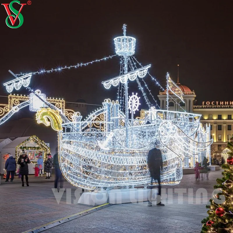 Outdoor kommerzielle ip65 3d Boot Skulptur führte Schiff Motiv Lichter für Weihnachten Straßen dekoration