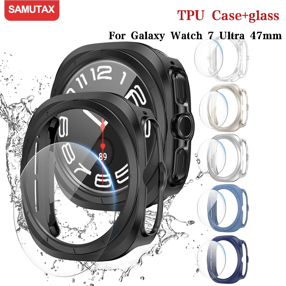 Soft TPU Case + Tempered Glass for Samsung Galaxy Watch 7 Ultra 47mm Shell Screen Protector SiliCone Cover Bumper on Watch Ultra