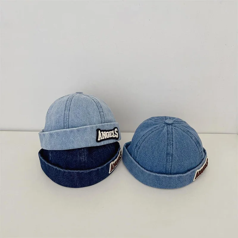 

Синяя джинсовая кепка с дыней, детская купольная шапка без полей, детская шапка для детей от 1 до 3 лет, модная детская шапка-докер в стиле хип-хоп, кепки