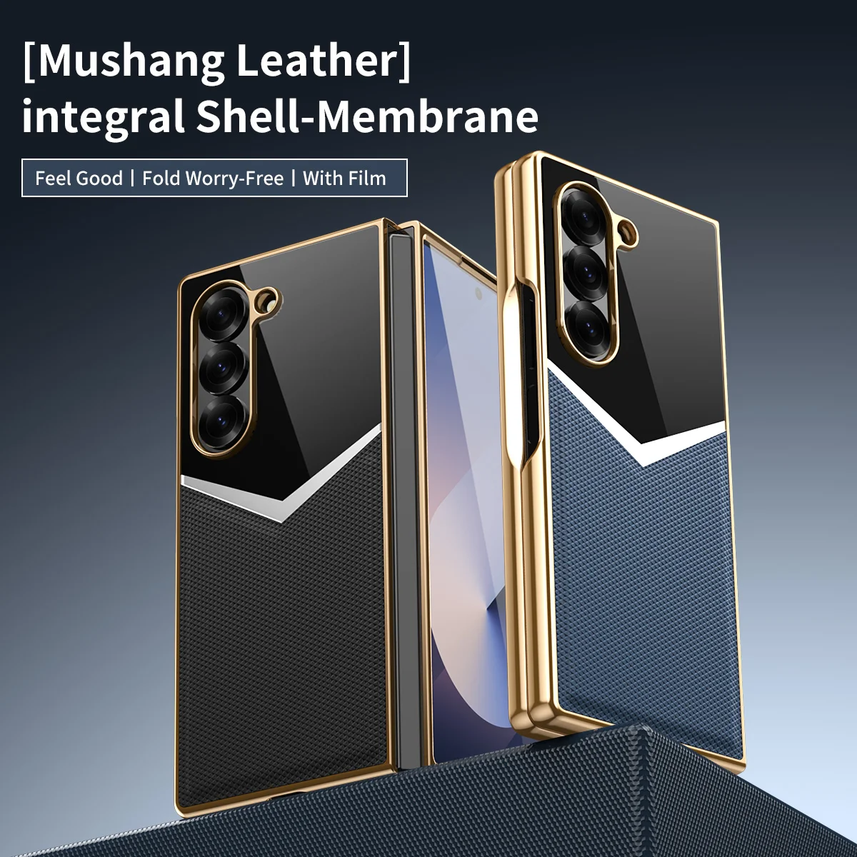 

Tempered Glass 2 in 1 Plating Mushang Leather Case for Galaxy Z Fold 7 Fold 6 Fold 5 Fold 4 Shockproof Folding Protective Cover