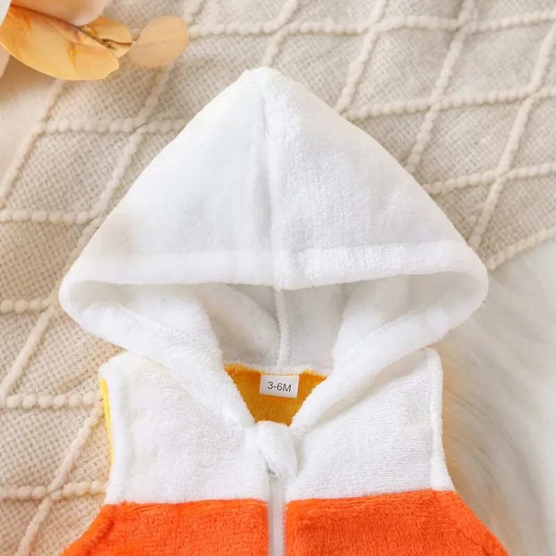 Newborn Infant Baby Boys Girls Candy Corn Color Block Sleeveless Hooded Romper with Striped Leg Warmers Costume 0 24M