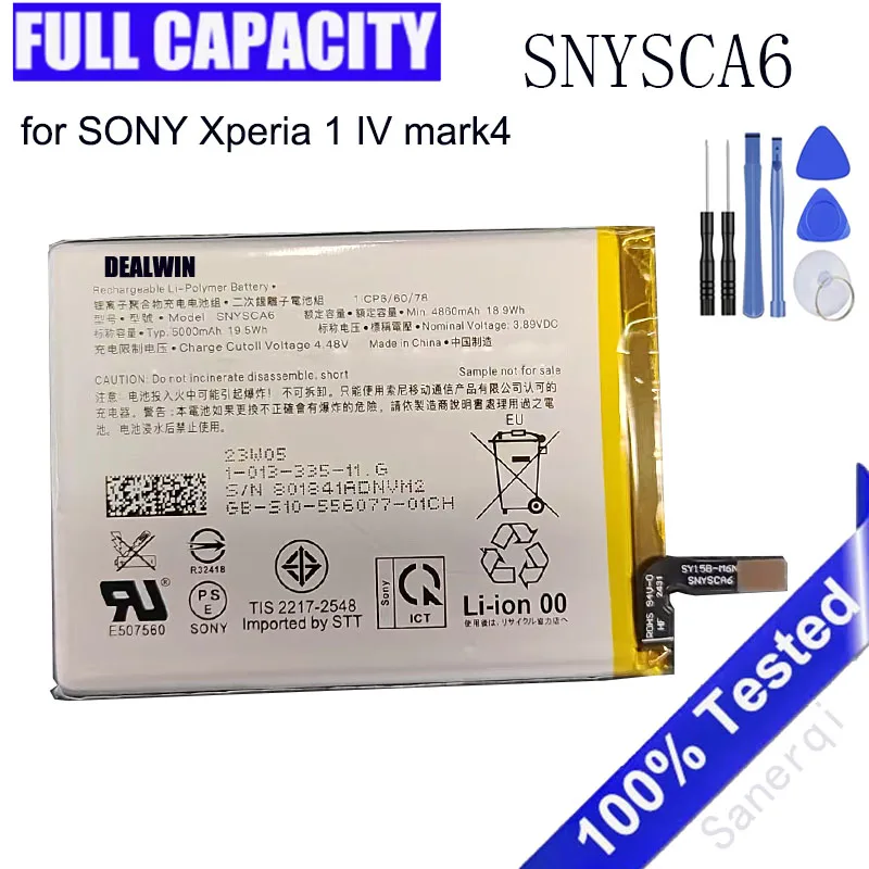 100% New Full battery for SONY Xperia 1 IV mark4 5000mAh SNYSCA6 SNYSDU6 Bateria + Tools