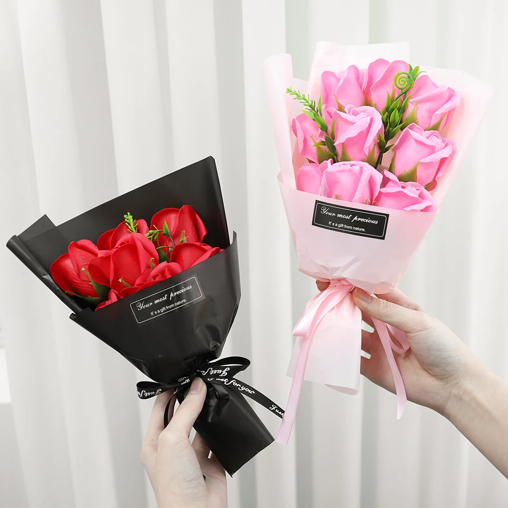 Valentine's Day Gift Decoration Rose Artificial Flowers Bouquet 24CM Fake Flower for Girlfriend Gift Mother's Day Decor Flower