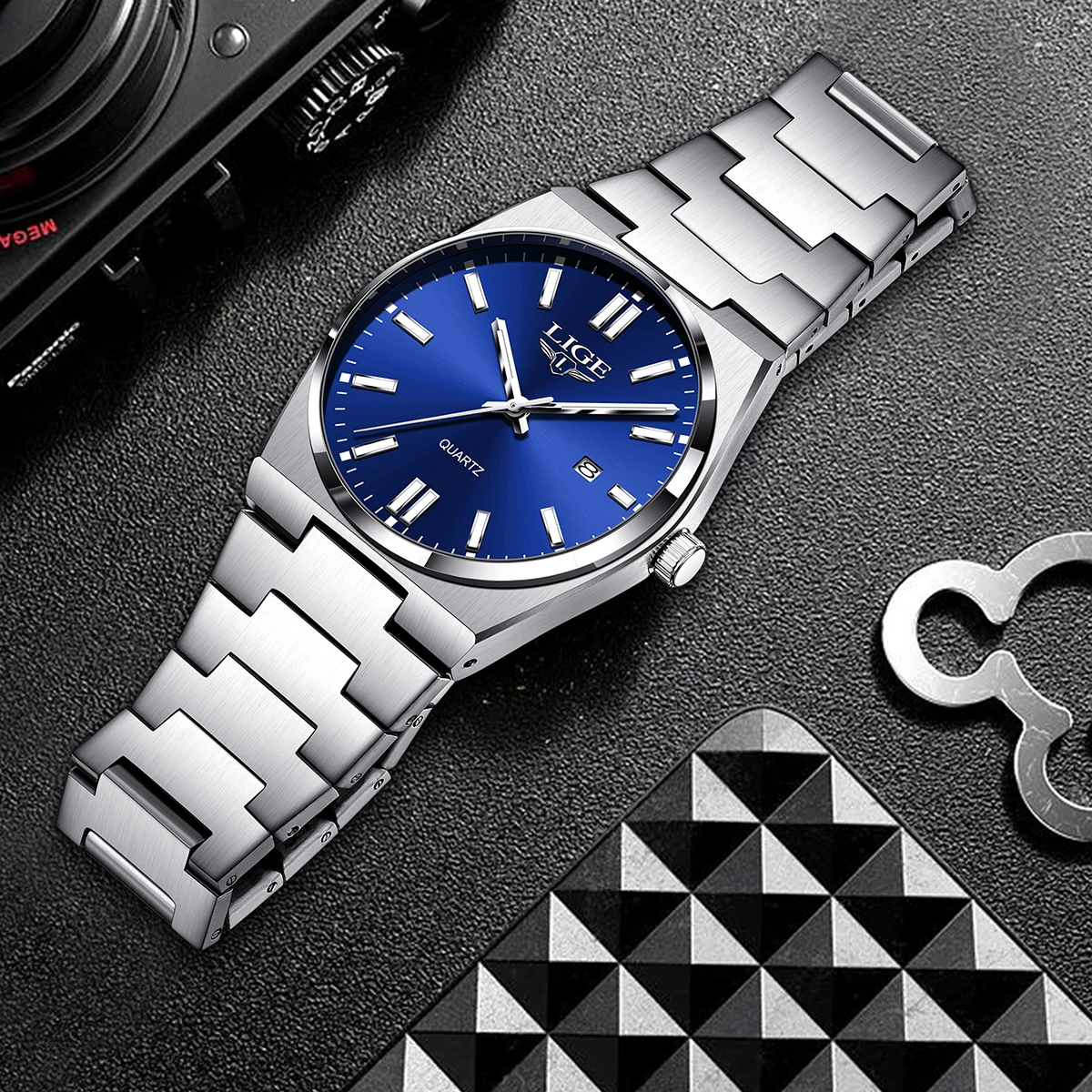 LIGE Design Retro Style Quartz Man Watch Stainless Steel Band Business Auto Date Watches for Mens 30M Waterproof Luminous Clocks