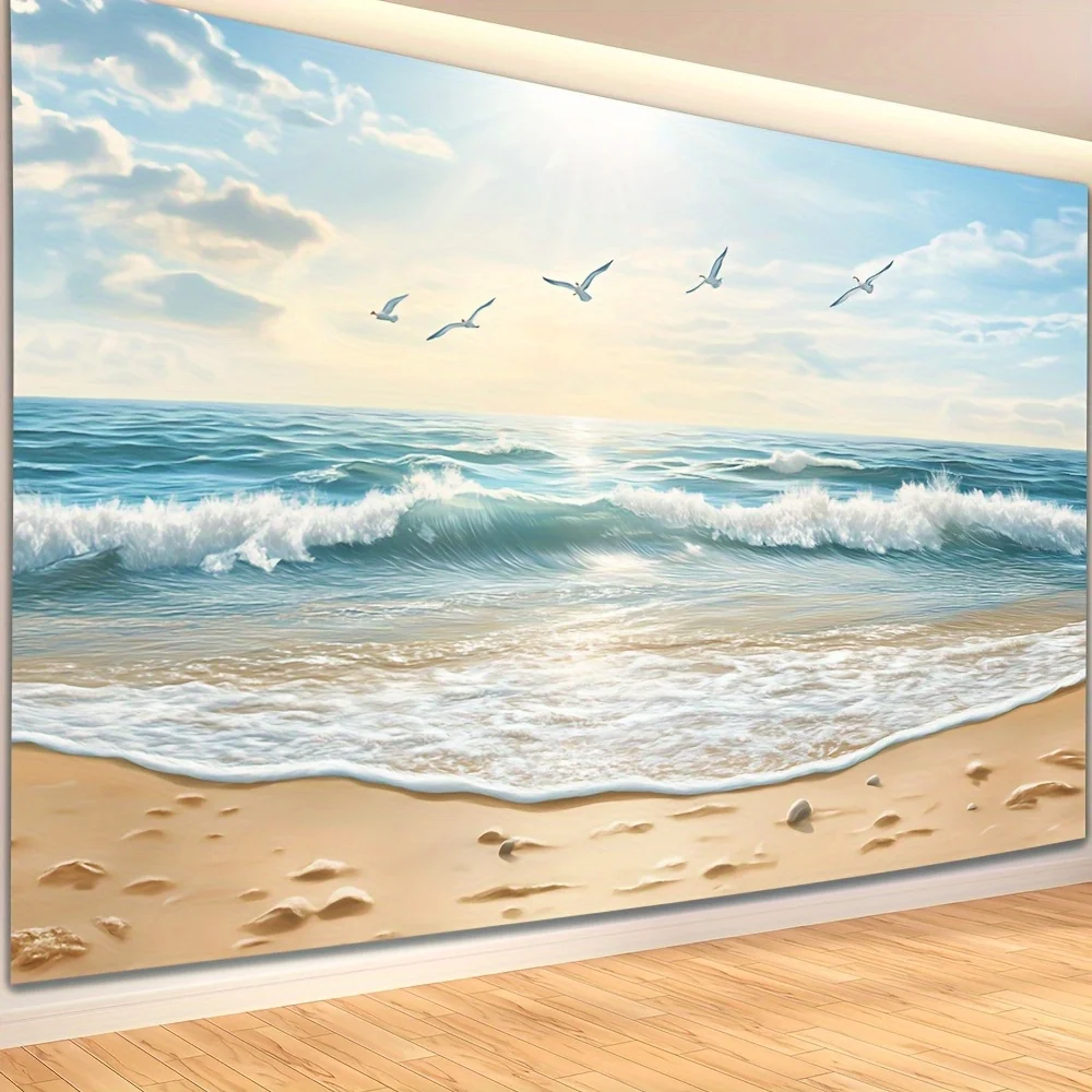 Stylish Wave Tapestry | Seaside Scene Backdrop | Universal Decor for Living Room/Bedroom/Office/Party (Flat Print)