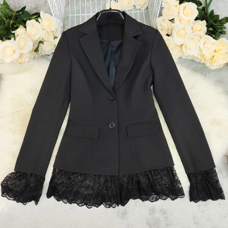 

Elegant Lace Blazer Coat Women Fashion Office Lady Full Sleeve Single Breasted Jackets Autumn Casual Slim Coats