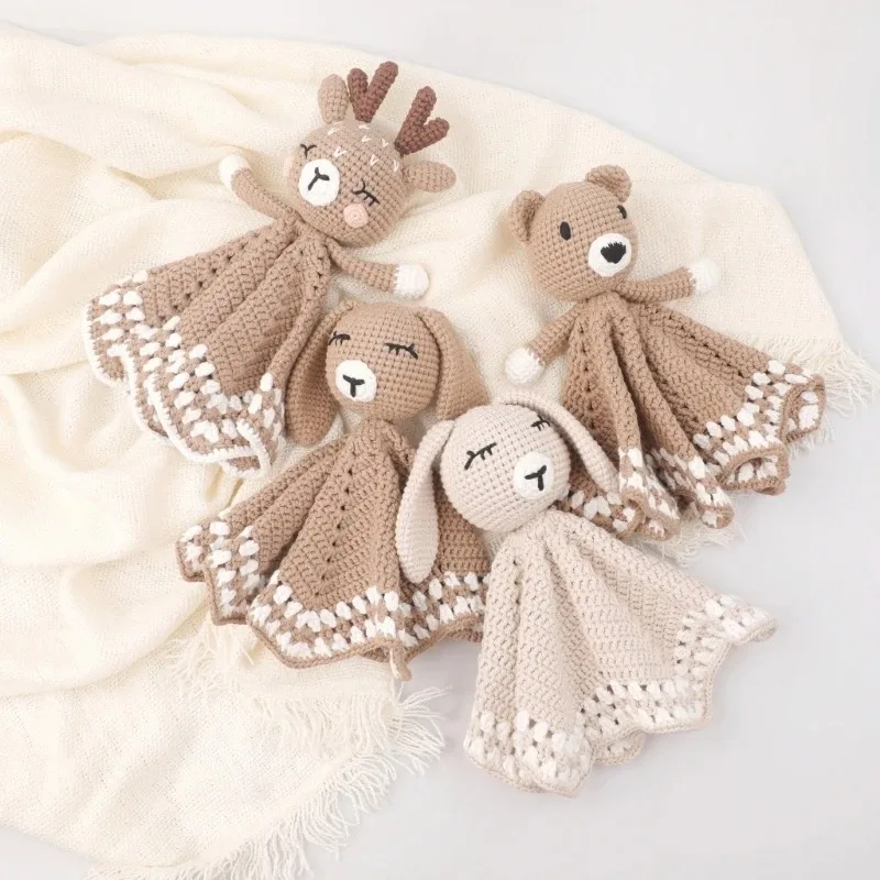 Handmade Cotton Baby Towel kawaii Knitted Bear Doll Newborns Security Comforters Blanket Baby Face Towel Soothing Towel Doudou