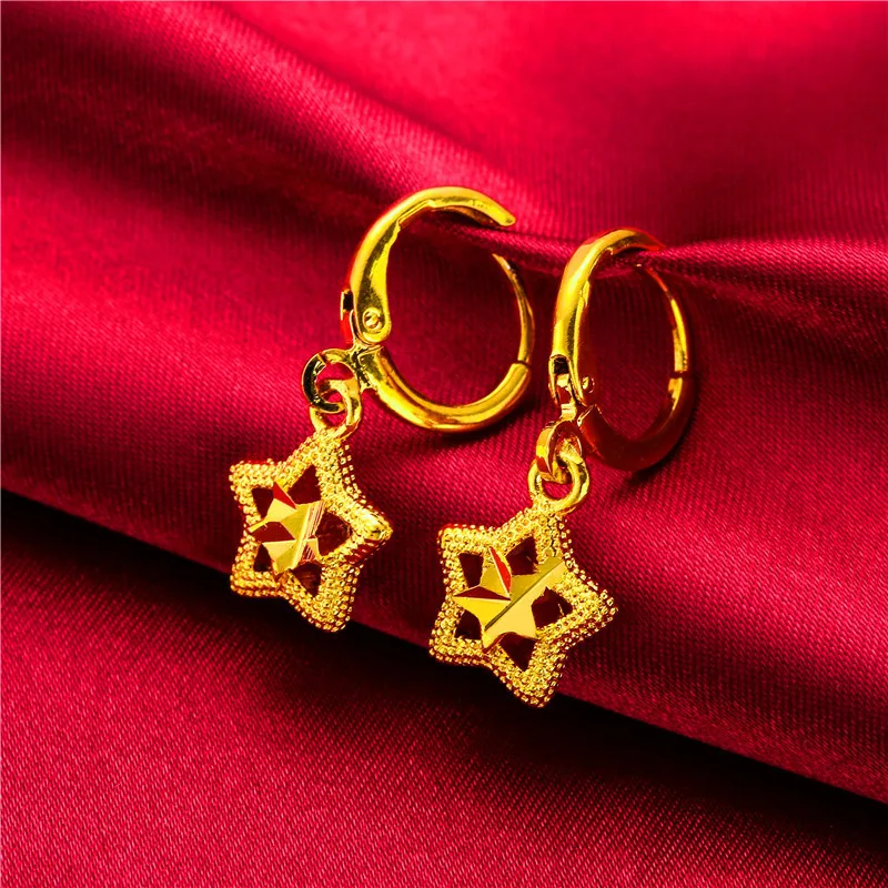 Solid 14K Pure Gold Color Earrings for Women Mother Flower Luxury Stud Earring Jewelry for Wedding Engagement Gifts