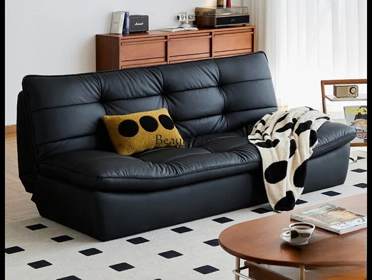 

LLazy Sofa Bed Living Room Folding Dual-use Genuine Leather Sofa Simple Reclining Tatami